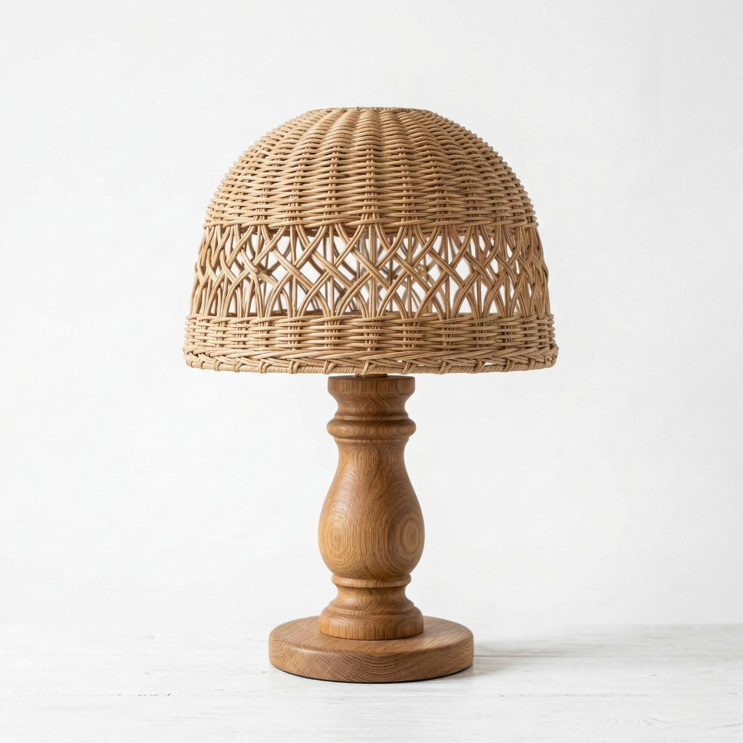 Vallora Teardrop Woven Rattan Table Lamp with Linen Shade