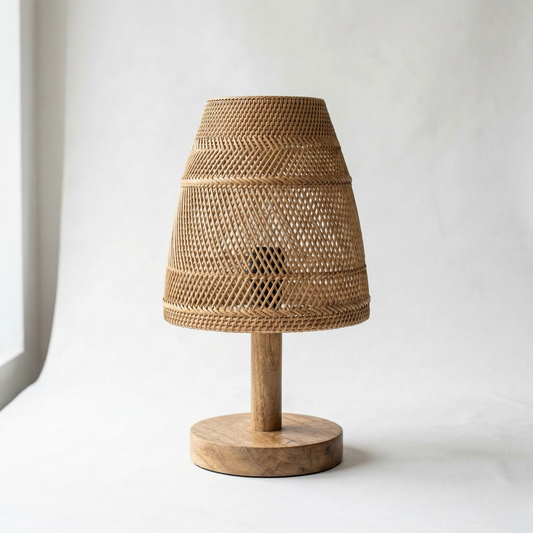 Vallora Handwoven Rattan & Solid Wood Decorative Faux Lamp