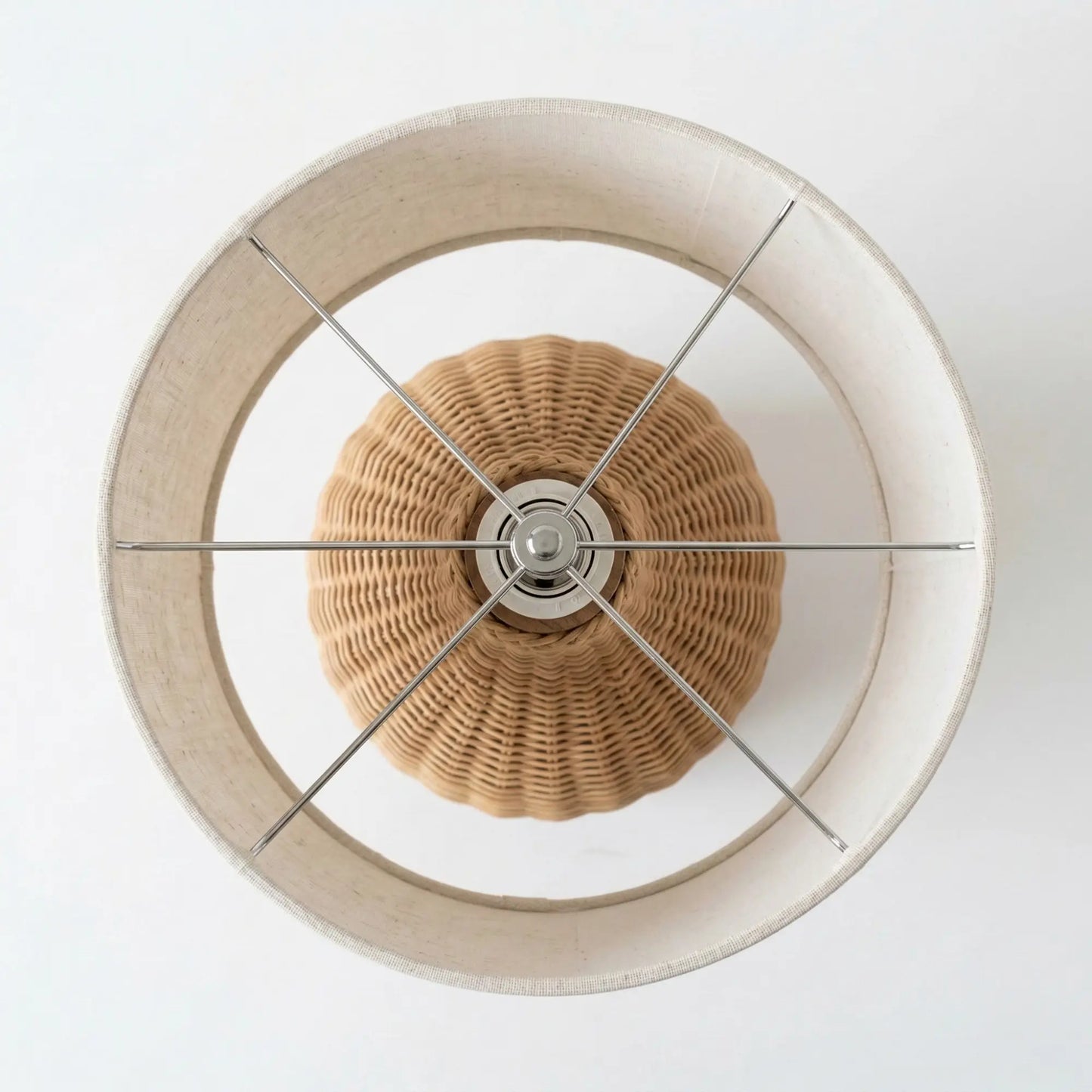 Vallora Natural Woven Rattan Table Lamp with Solid Wood Base & Fabric Shade