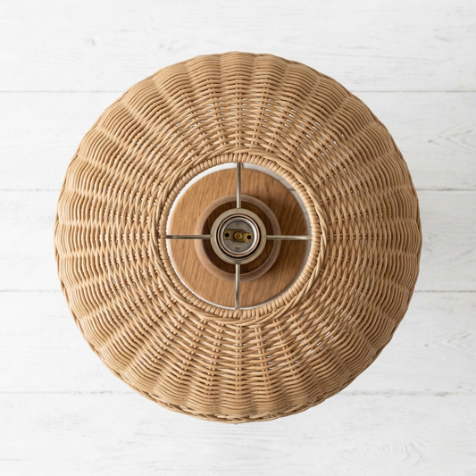 Vallora Teardrop Woven Rattan Table Lamp with Linen Shade