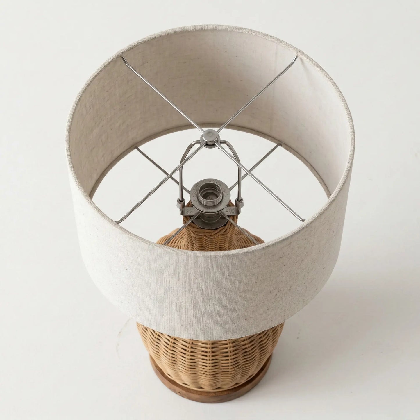 Vallora Natural Woven Rattan Table Lamp with Solid Wood Base & Fabric Shade