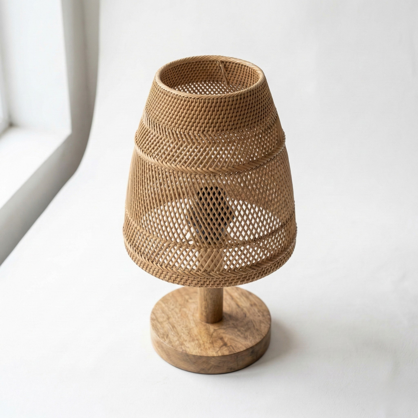 Vallora Handwoven Rattan & Solid Wood Decorative Faux Lamp