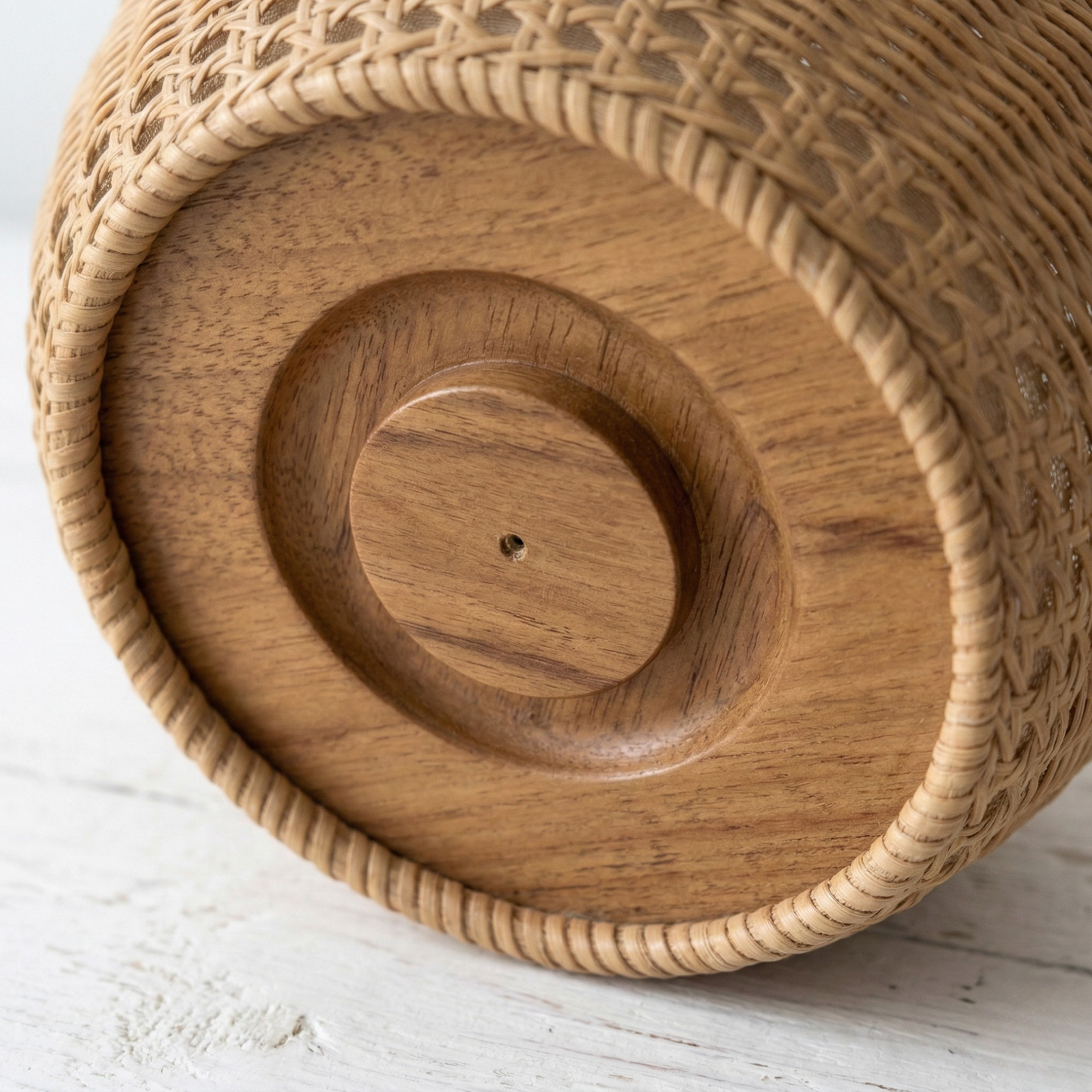 Vallora Tapered Wood Table Lamp with Woven Rattan Shade